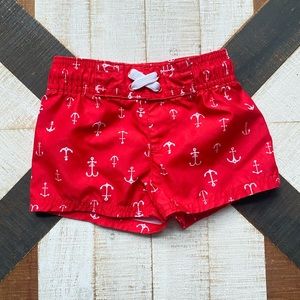 Cat & Jack Baby Boy Swim Shorts Mesh Lining Red Anchor Summer 3-6 Months